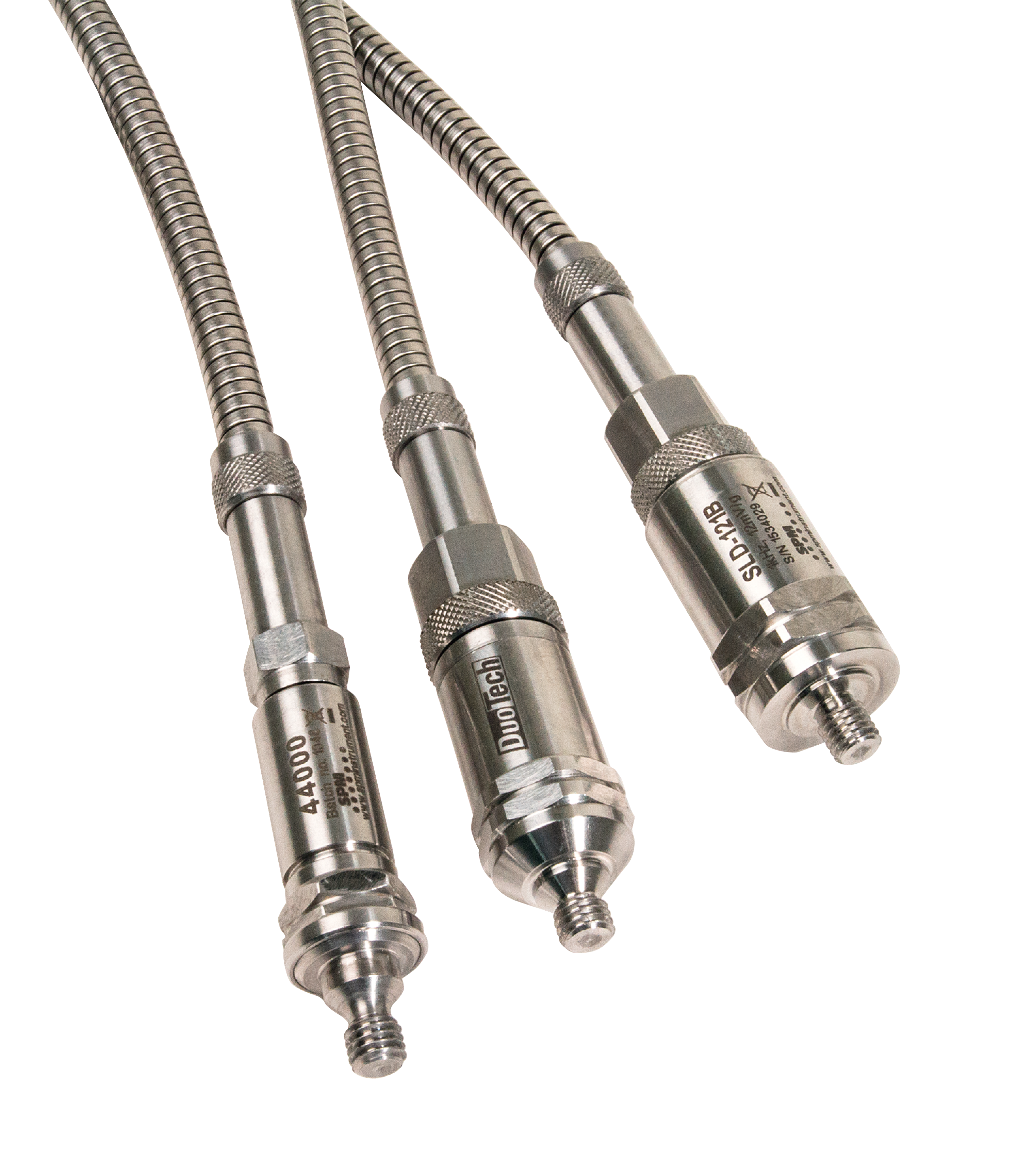 Three transducers with integrated cables